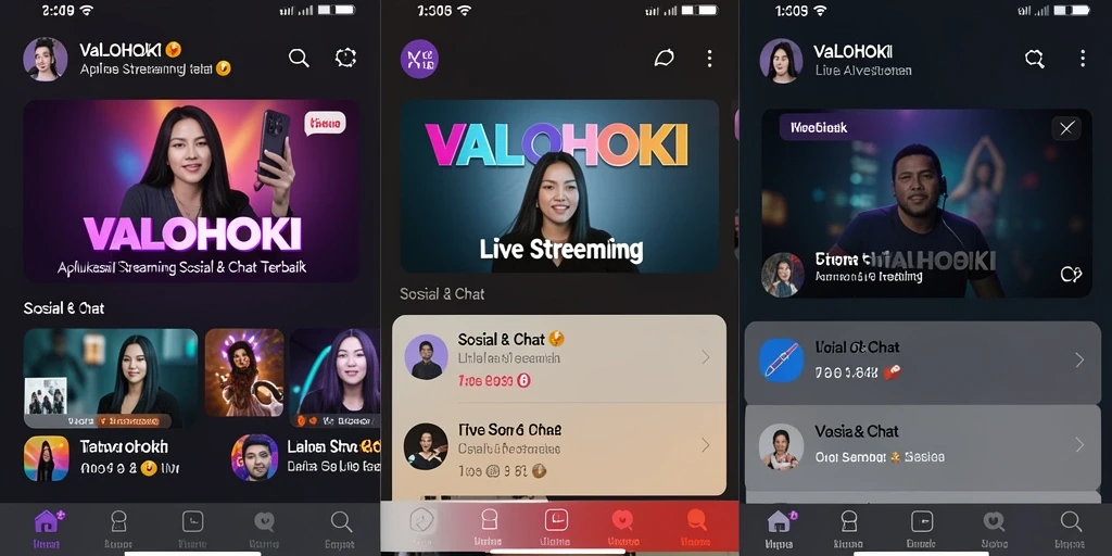 Tampilan antarmuka VALOHOKI saat live streaming dengan fitur interaktif.
