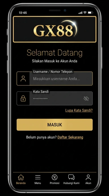 Tampilan halaman login gx88